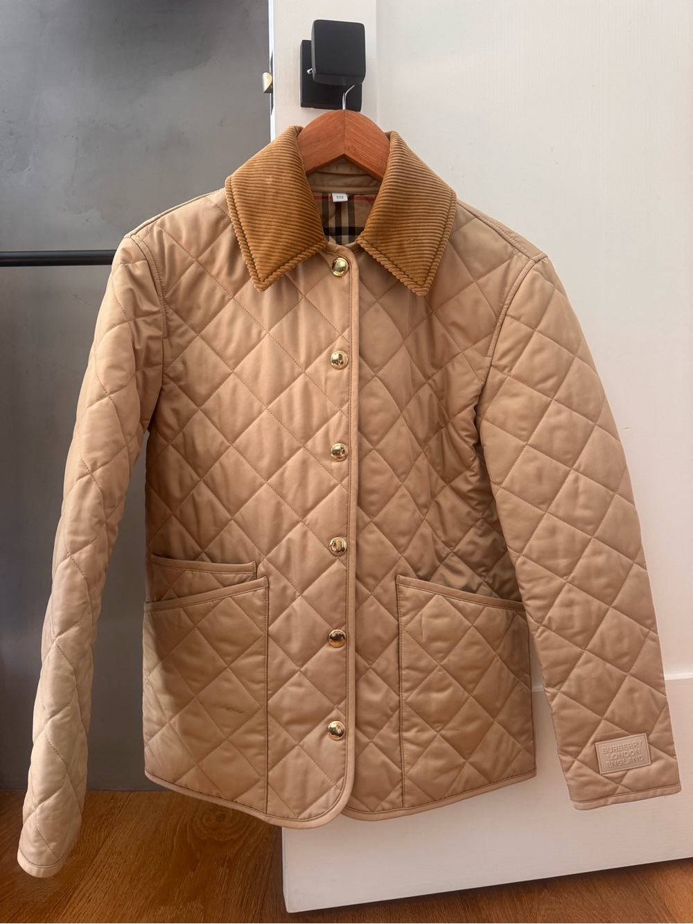 Burberry Quilted Beige Puffer Jacket with Corduroy Collar